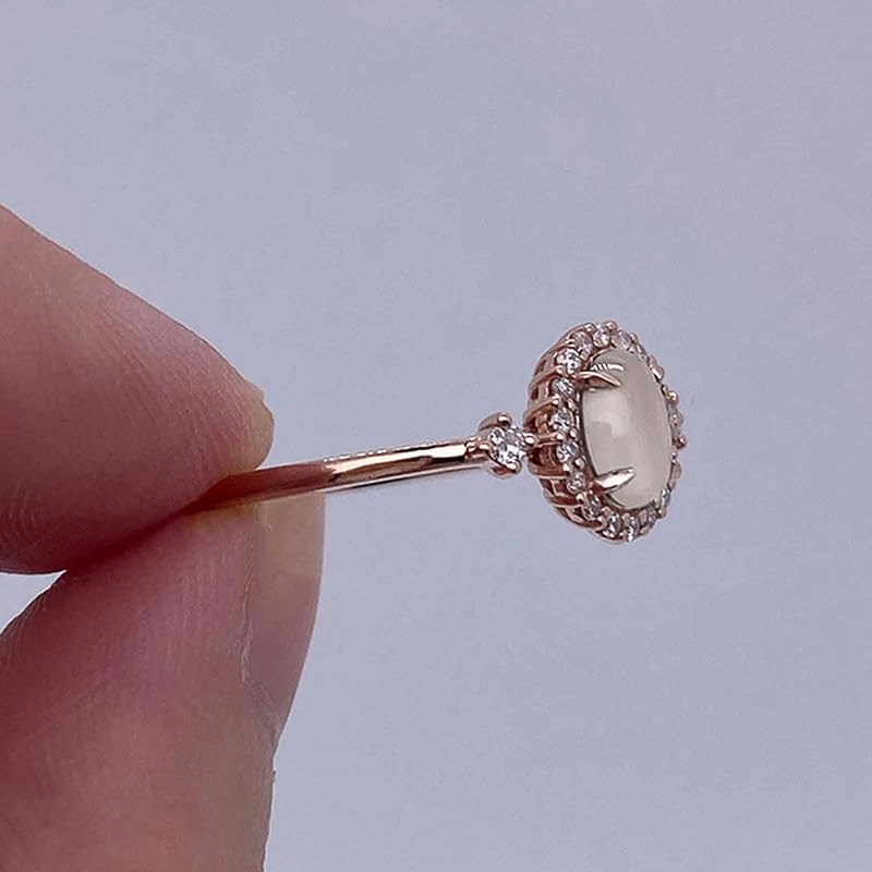 Sdouefos Store Bohemia Moonstone Ring 14K Rose Gold Plated 925 Sterling Silver Raw Rainbow Moonstone Rings Opal Diamond Ring Transparent Elegant Moonstone Engagement Cocktail Wedding Band Rings Size 9 - Image 5